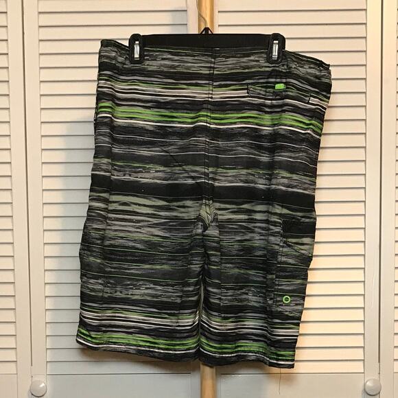 O'Rageous Striped Pockets Bermuda Swim Trunks 34" - Picture 2 of 7